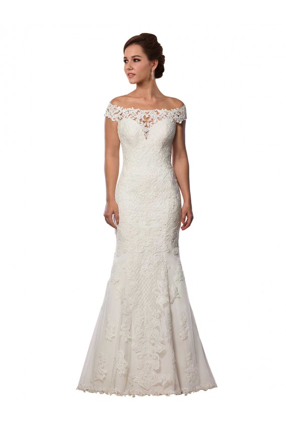 Cap Sleeves Off the Shoulder Lace Mermaid Boho Wedding Dress Brighton