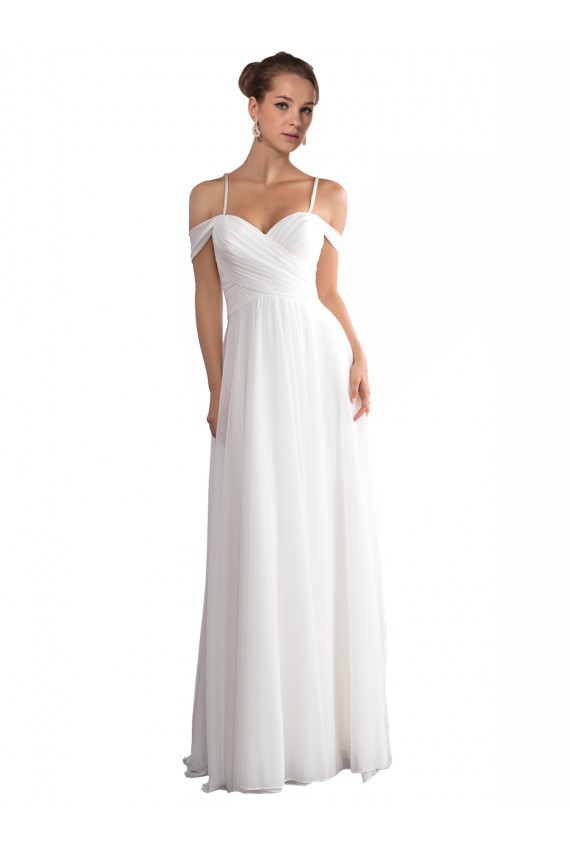 Sleeveless Off the Shoulder Soft Chiffon A-Line Beach Wedding Dress Brighton