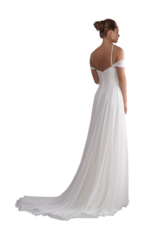 Sleeveless Off the Shoulder Soft Chiffon A-Line Beach Wedding Dress Brighton