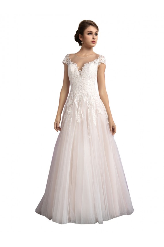 Cap Sleeves Illusion Neck Tulle & Lace A-Line Beach Wedding Dress Brighton