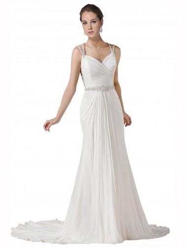 Sleeveless Sweetheart Soft Chiffon Sheath Beach Wedding Dress Brighton