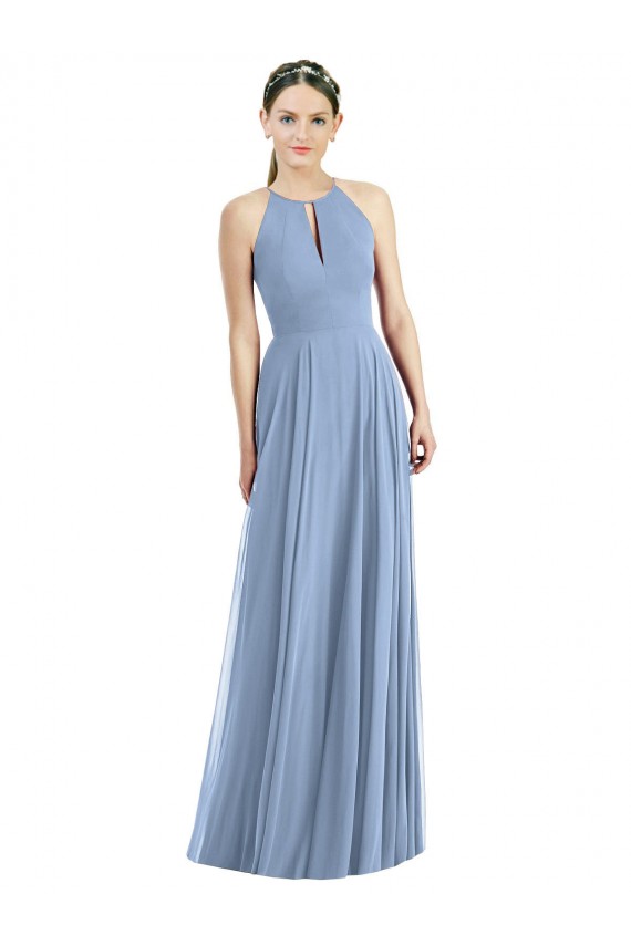 Sleeveless Halter Neck Soft Chiffon A-Line Semi Formal Evening Dress / Bridesmaid Dress Brighton