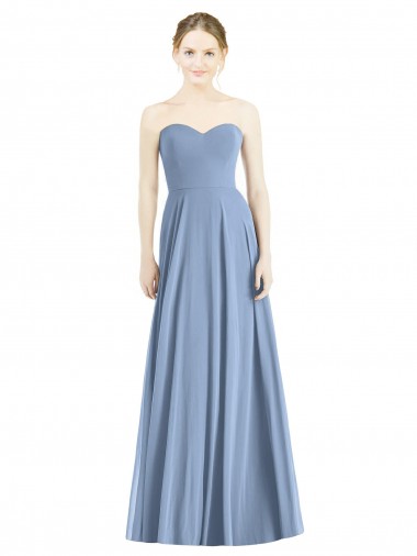 Sleeveless Dusty Blue Sweetheart Soft Chiffon A-Line Evening Dress / Bridesmaid Dress Brighton