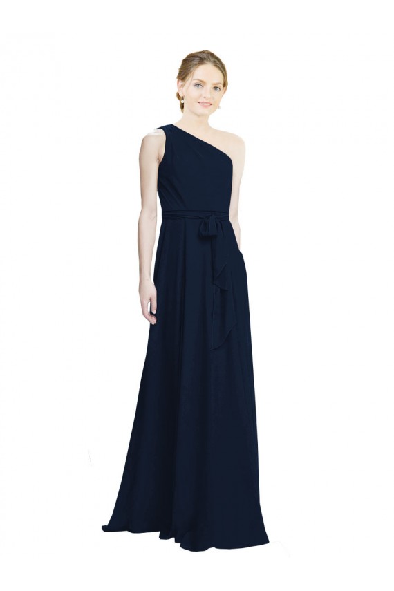 Sleeveless Dark Navy One Shoulder Chiffon A-Line Bridesmaid Dress / Evening Dress Brighton