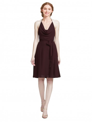 Sleeveless Burgundy Gold Spaghetti Straps Soft Chiffon A-Line Bridesmaid Dress Brighton