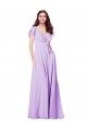 Cap Sleeves Lilac V-Neck V-Back Soft Chiffon A-Line Bridesmaid Dress / Formal Dress Brighton