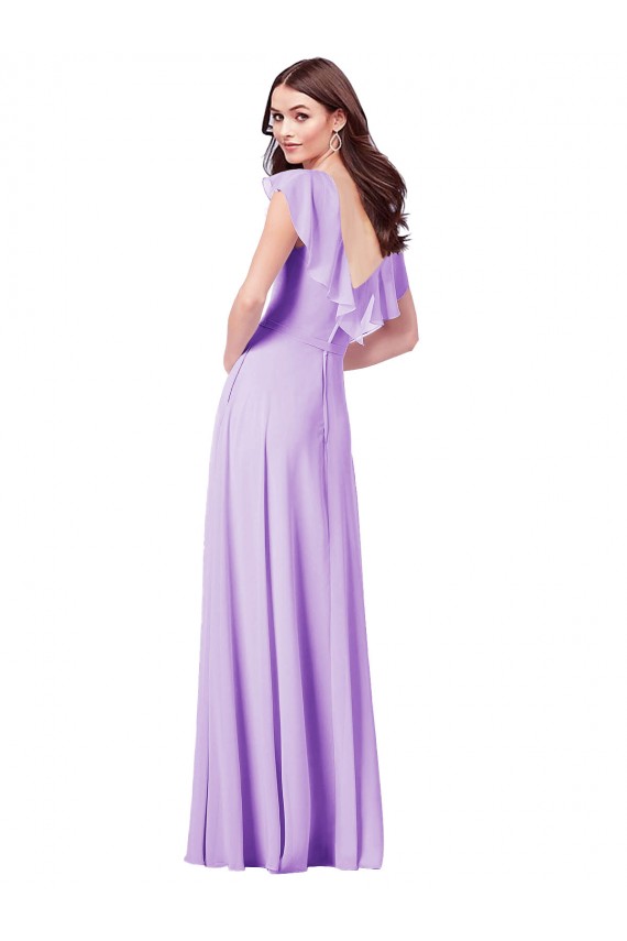 Cap Sleeves Lilac V-Neck V-Back Soft Chiffon A-Line Bridesmaid Dress / Formal Dress Brighton