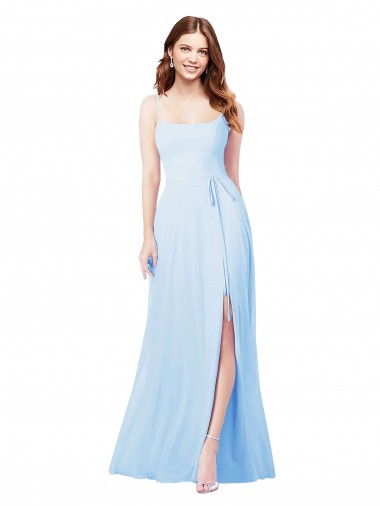 Sleeveless Light Sky Blue Spaghetti Straps Soft Chiffon Sheath Bridesmaid Dress Brighton