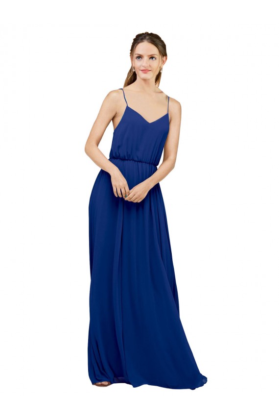 Sleeveless Royal Blue Spaghetti Straps Chiffon A-Line Bridesmaid Dress / Evening Dress Brighton