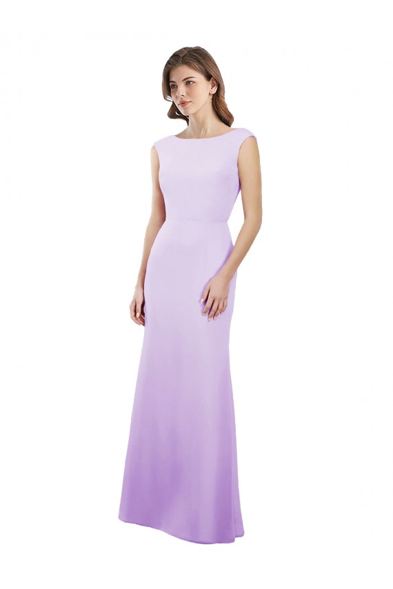 Cap Sleeves Round Neck Open Back Soft Chiffon Column Bridesmaid Dress Brighton