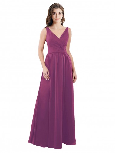 Sleeveless Wild Berry V-Neck V-Back Soft Chiffon A-Line Bridesmaid Dress Brighton