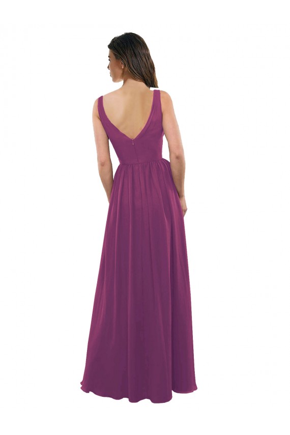 Sleeveless Wild Berry V-Neck V-Back Soft Chiffon A-Line Bridesmaid Dress Brighton