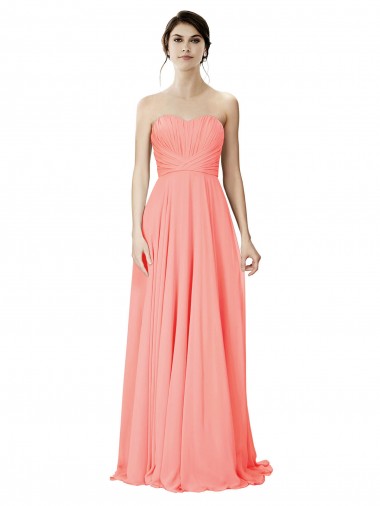 Sleeveless Peach Strapless Soft Chiffon A-Line Bridesmaid Dress Brighton