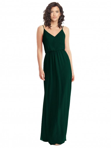 Sleeveless Ever Green V-Neck Low Back Soft Chiffon A-Line Semi Formal Evening Dress / Bridesmaid Dress Brighton