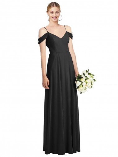 Cold Shoulder Spaghetti Straps Soft Chiffon A-Line Semi Formal Evening Dress / Bridesmaid Dress Brighton