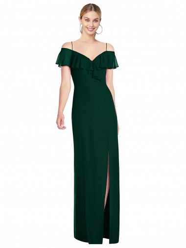 Cold Shoulder Ever Green Spaghetti Straps Soft Chiffon Trumpet Semi Formal Evening Dress / Bridesmaid Dress Brighton