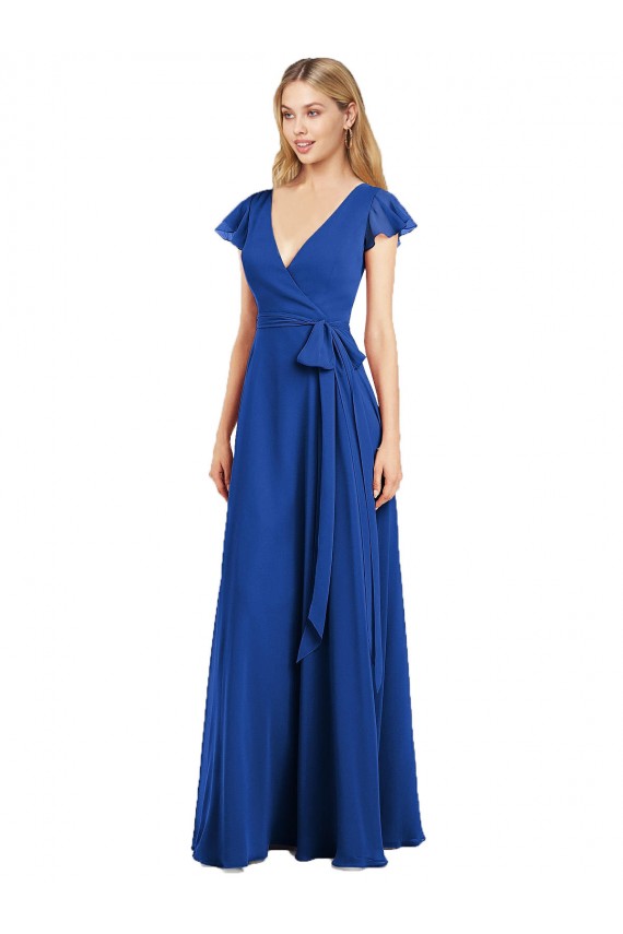 Flutter Sleeves V-Neck Lxue Chiffon A-Line Bridesmaid Dress Brighton