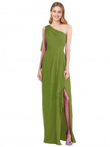 Sleeveless Olive Green One Shoulder Soft Chiffon Trumpet Bridesmaid Dress Brighton