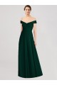 Sleeveless Ever Green Off the Shoulder Soft Chiffon A-Line Formal Dress / Bridesmaid Dress Brighton