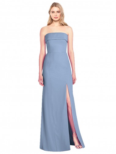 Sleeveless Dusty Blue Strapless Soft Chiffon Trumpet Bridesmaid Dress Brighton