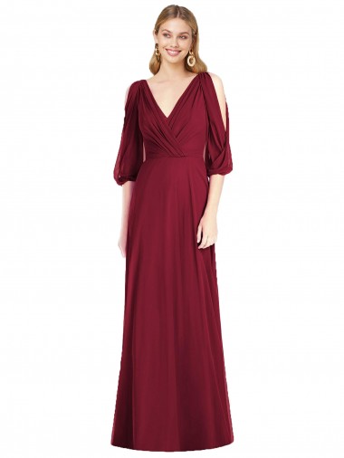 Bell Sleeves V-Neck V-Back Soft Chiffon Trumpet Formal Dress / Bridesmaid Dress Brighton