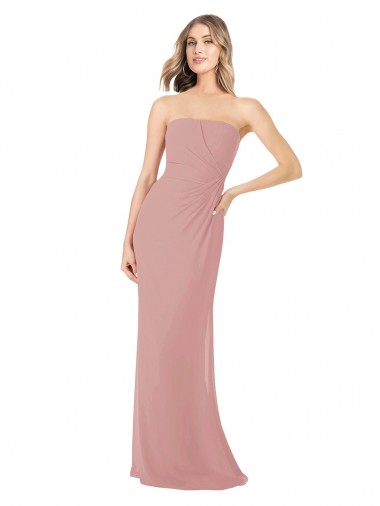 Sleeveless Dusty Pink Strapless Soft Chiffon Sheath Bridesmaid Dress Brighton