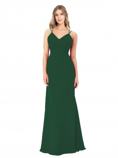 Sleeveless Dark Green V-Neck Soft Chiffon A-Line Bridesmaid Dress Brighton