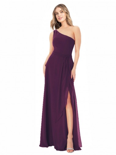 Sleeveless Grape One Shoulder Soft Chiffon A-Line Formal Dress / Bridesmaid Dress Brighton