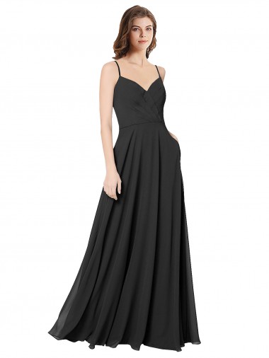 Sleeveless Black Sweetheart Open Back Chiffon A-Line Formal Dress / Bridesmaid Dress Brighton