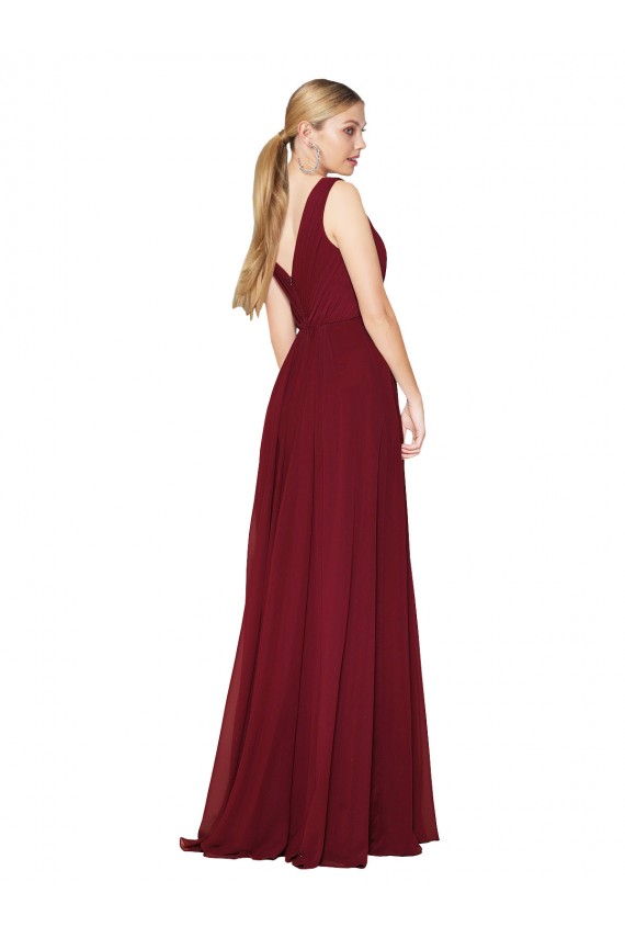 Sleeveless Burgundy V-Neck V-Back Soft Chiffon A-Line Formal Dress / Bridesmaid Dress Brighton