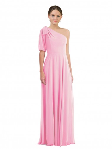 Sleeveless Barely Pink One Shoulder Soft Chiffon Trumpet Semi Formal Evening Dress / Bridesmaid Dress Brighton