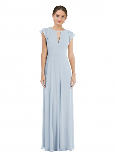 Flutter Sleeves Bateau Neck V-Back Soft Chiffon A-Line Formal Evening Gown / Bridesmaid Dress Brighton