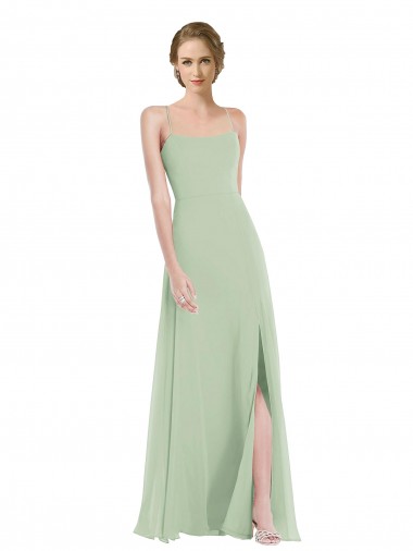 Sleeveless Scoop Neck Criss Cross Back Soft Chiffon A-Line Semi Formal Evening Dress / Bridesmaid Dress Brighton