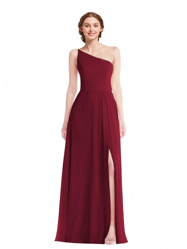 Sleeveless Burgundy One Shoulder Soft Chiffon A-Line Semi Formal Evening Dress / Bridesmaid Dress Brighton