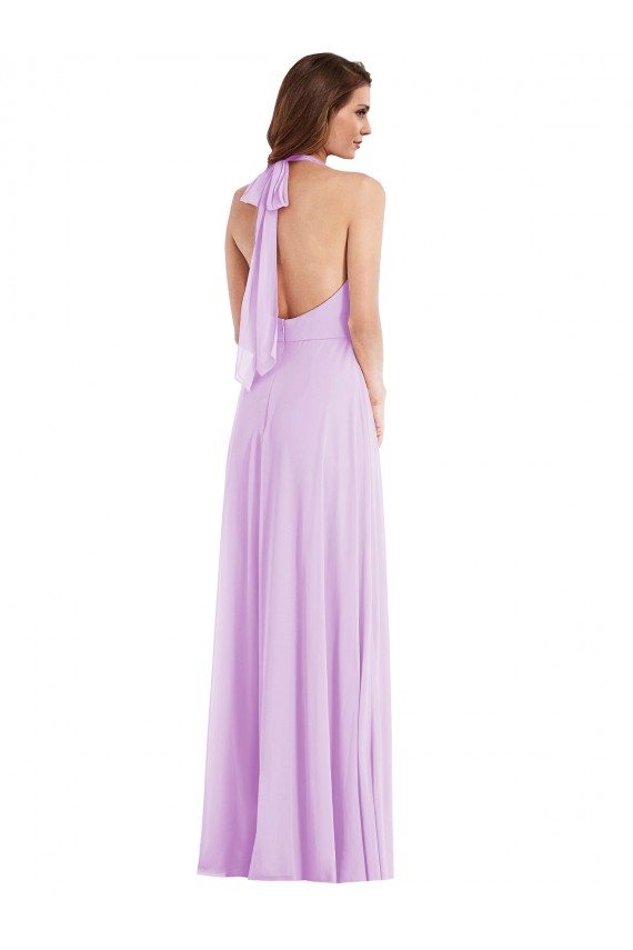 Sleeveless Halter Neck Low Back Soft Chiffon A-Line Semi Formal Evening Dress / Bridesmaid Dress Brighton