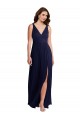 Sleeveless Dark Navy V-Neck V-Back Soft Chiffon A-Line Black Tie Evening Gown / Bridesmaid Dress Brighton