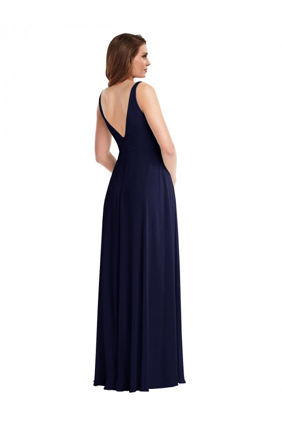 Sleeveless Dark Navy V-Neck V-Back Soft Chiffon A-Line Black Tie Evening Gown / Bridesmaid Dress Brighton