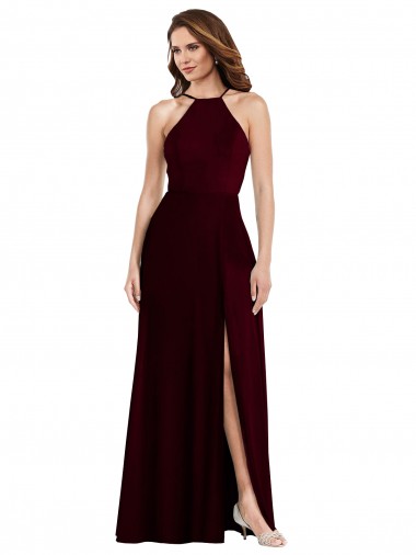 Sleeveless Burgundy Gold Spaghetti Straps Low Back Soft Chiffon A-Line Semi Formal Evening Dress / Bridesmaid Dress Brighton