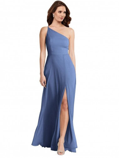 Sleeveless Windsor Blue One Shoulder Soft Chiffon A-Line Formal Evening Gown / Bridesmaid Dress Brighton