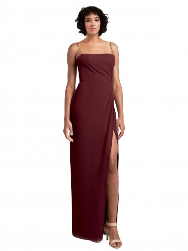 Sleeveless Burgundy Gold Spaghetti Straps Open Back Soft Chiffon A-Line Evening Dress / Bridesmaid Dress Brighton