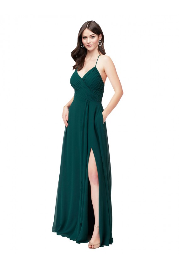 Sleeveless V-Neck Criss Cross Back Chiffon A-Line Wedding Party Dress Brighton