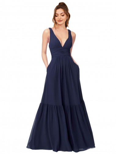 Sleeveless V-Neck V-Back Chiffon A-Line Evening Gowns / Bridesmaid Dress Brighton