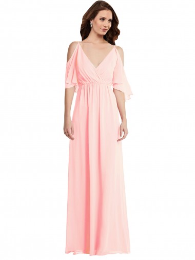 Cold Shoulder V-Neck V-Back Soft Chiffon A-Line Semi Formal Evening Dress / Bridesmaid Dress Brighton