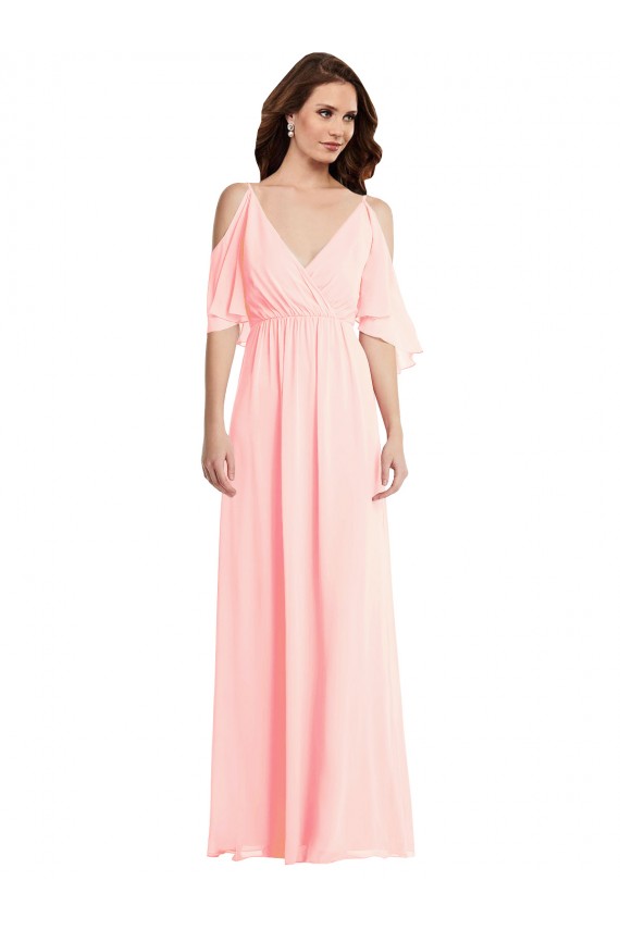 Cold Shoulder V-Neck V-Back Soft Chiffon A-Line Semi Formal Evening Dress / Bridesmaid Dress Brighton