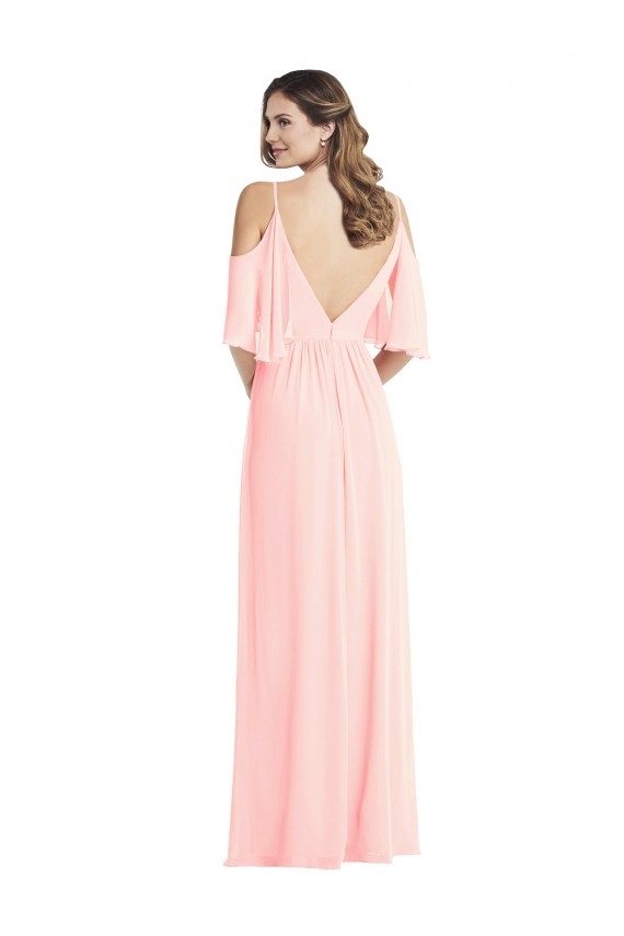 Cold Shoulder V-Neck V-Back Soft Chiffon A-Line Semi Formal Evening Dress / Bridesmaid Dress Brighton