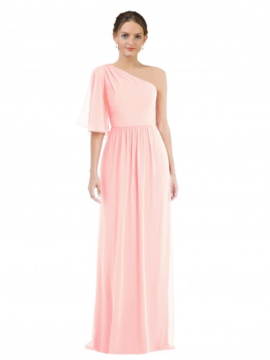 Bell Sleeves One Shoulder Soft Chiffon A-Line Semi Formal Evening Dress / Bridesmaid Dress Brighton