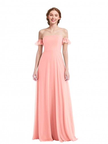 Flutter Sleeves Off the Shoulder Soft Chiffon A-Line Semi Formal Evening Dress / Bridesmaid Dress Brighton