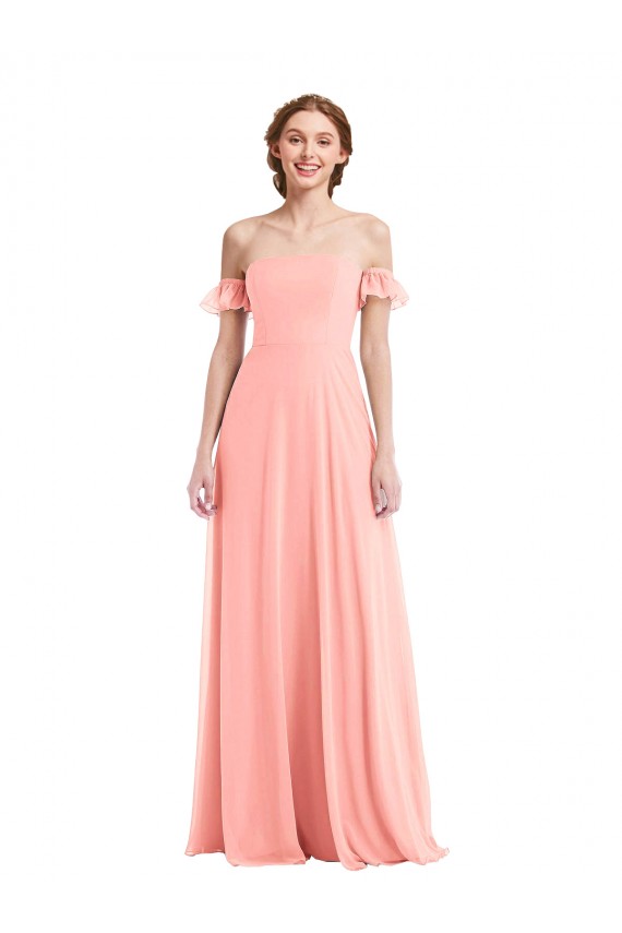 Flutter Sleeves Off the Shoulder Soft Chiffon A-Line Semi Formal Evening Dress / Bridesmaid Dress Brighton