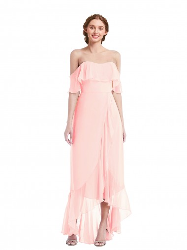 Sleeveless Pink Off the Shoulder Long Soft Chiffon A-Line Bridesmaid Dresses Brighton