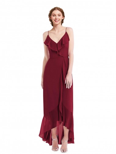 Sleeveless Spaghetti Straps Low Back Soft Chiffon A-Line High Low Evening Gown / Bridesmaid Dress Brighton